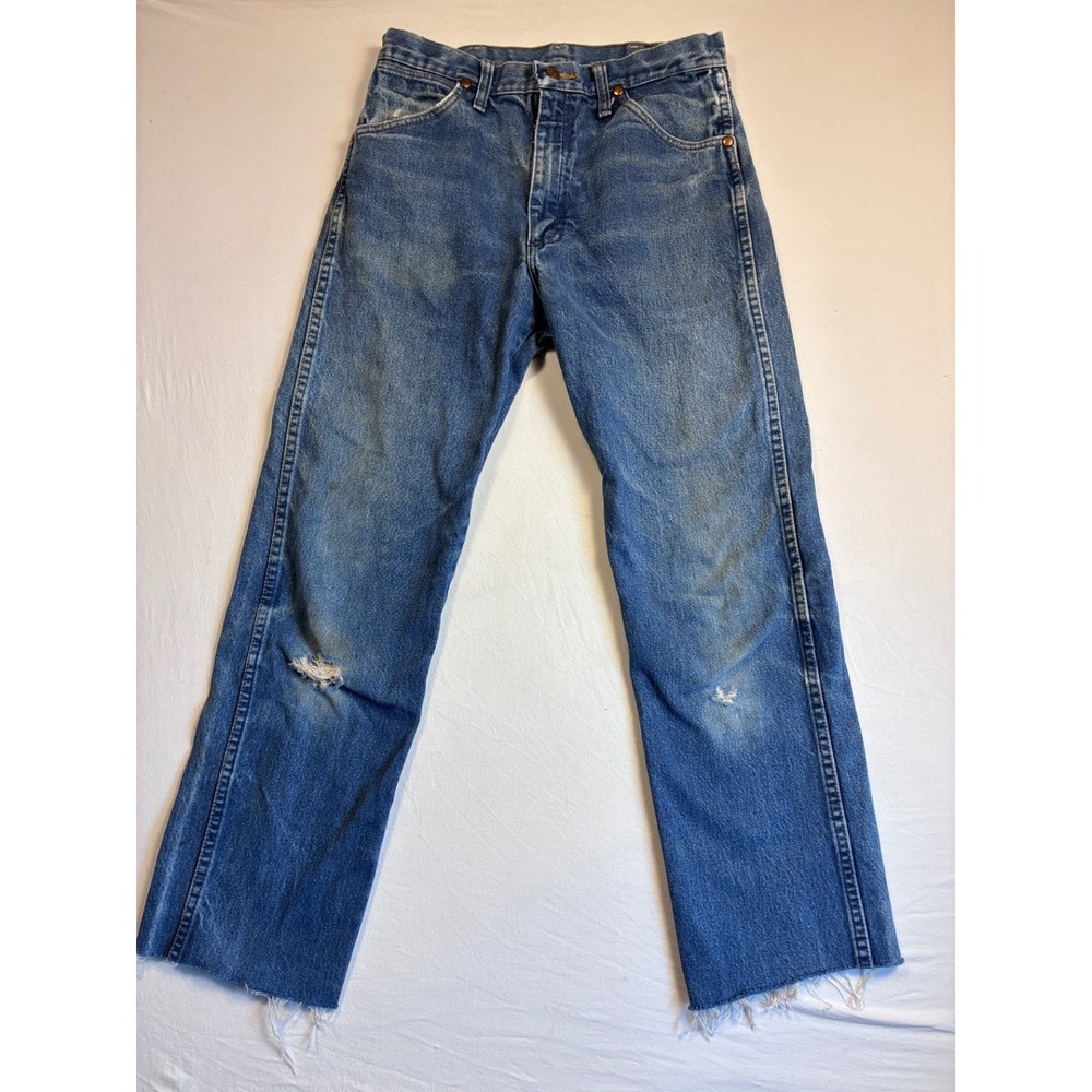 Wrangler 13MWZ Men's Jeans 31x34 Cowboy Cut Straight Blue Denim Frayed Hem